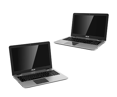 Two Dell Laptops With Sleek Silver Bodies And Black Screens On White Background 3d model
