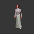 Detailed Game and Movie Character Model With Red Hair In White Long Dress Standing