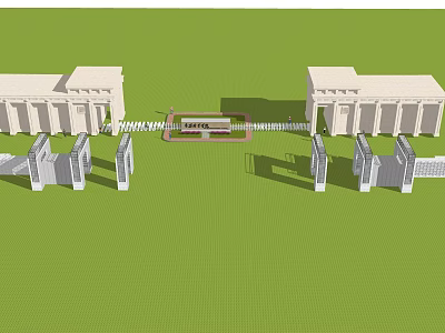 Symmetrical Entrance Gate Design With Classical Columns And Metal Railings 3d model