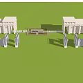 Symmetrical Entrance Gate Design With Classical Columns And Metal Railings