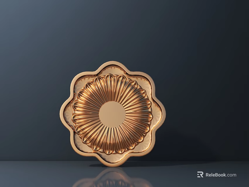 Golden Petal Shaped Circular Commercial Equipment With Radial Texture On Dark Background 3d model 