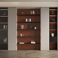 Modern Elegant Wooden Bookcase With Glass Door Open Shelves Decorative Items And Books