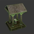Ancient Classical Architecture Structure Featuring Four Weathered Columns Stone Roof Square Pedestal And Stone Tablet