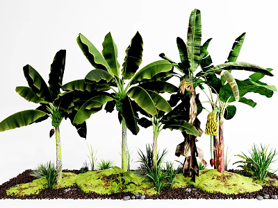 Lush Arbor Collection With Green Leaves And Grass In Natural Landscape 3d model