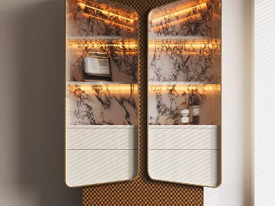 Elegant Modern Wine Cabinet Interior With Marble Panels And Illuminated Shelves 3d model