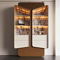 Elegant Modern Wine Cabinet Interior With Marble Panels And Illuminated Shelves