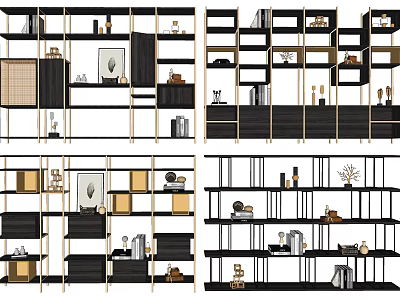 Modern Bookcase Design With Multiple Open Shelves And Decorative Storage Items 3d model