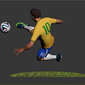 Game Movie Character Football Player In Yellow Jersey Number 10 Kicking Football On Green Grass
