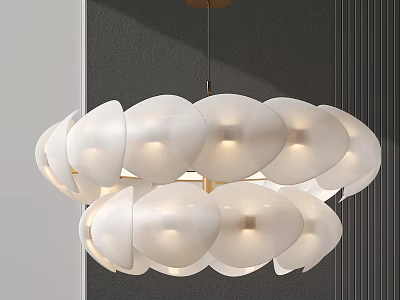 Modern White Petal Shaped Chandelier With Double Layer Design And Soft Lighting 3d model