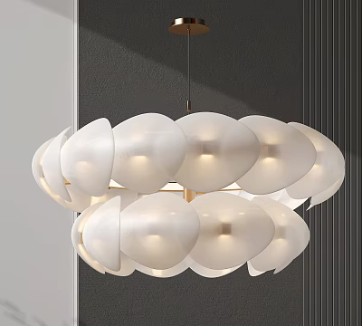 Modern White Petal Shaped Chandelier With Double Layer Design And Soft Lighting 3d model