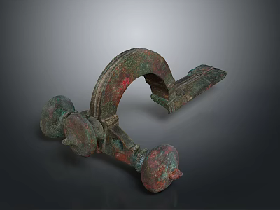 Ancient Bronze Household Item With Curved Design Rustic Patina And Decorative Wheels 3d model