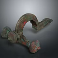 Ancient Bronze Household Item With Curved Design Rustic Patina And Decorative Wheels