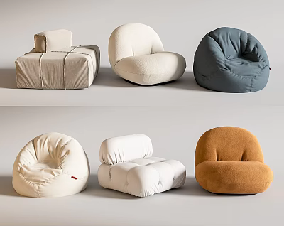 Comfortable Bean Bag Chairs With Various Styles And Soft Fabric In Different Colors 3d model