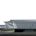 Contemporary Urban Building Featuring Glass Facade Curved Roof And Streamlined Exterior Design