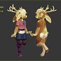 Two Anthropomorphic Deer Characters Holding Hands With White Antlers Brown Fur And Red Shirt