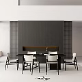 Modern Restaurant Interior Design With Open Layout Black Wall And White Dining Chairs 3d model