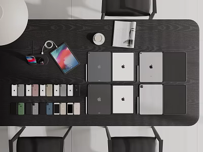 Assorted Mobile Digital Devices Including Smartphones Tablets Laptops In Various Colors On Desk 3d model