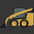 Yellow Skid Steer Loader With Front Bucket Black Top And Green Windshield