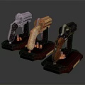 Collectible Revolvers Display With Silver Gold Black Finishes And Wooden Stands