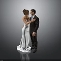 Bride and Groom in Wedding Attire Posing Close Together on Gray Background