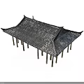 Traditional Chinese Architecture With Tiled Roof Overhanging Eaves And Wooden Columns