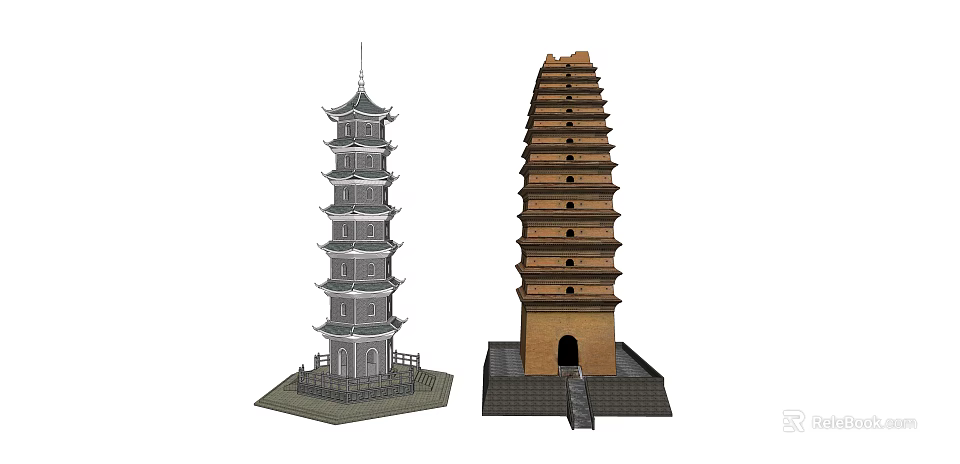 Traditional Chinese Multi tiered Pagoda Three Dimensional Models With Ancient Square Brick Tower 3d model 