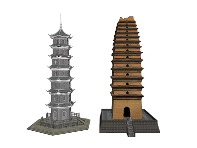 Traditional Chinese Multi tiered Pagoda Three Dimensional Models With Ancient Square Brick Tower 3d model