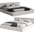 Modern Upholstered Double Bed Design With Light Colored Frame And Bedding