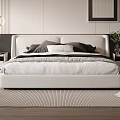 Modern Minimalist Double Bed with Upholstered Headboard Pillows Nightstands and Green Plant in Bedroom