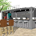 Coffee Shop Interior With Order Here Counter Menu Display Tables And Hanging Lights