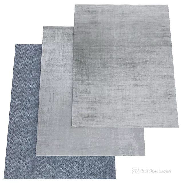 Modern Three Piece Square Rugs With Gray Herringbone And Minimalist Soft Textures 3d model 