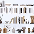 Stylish Books Magazines Shelf Display With Vases Sculptures Frames And Art Pieces