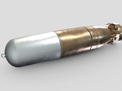 Military Bomb Weapon With Metallic Silver And Bronze Sections And Tail Fins 3d model