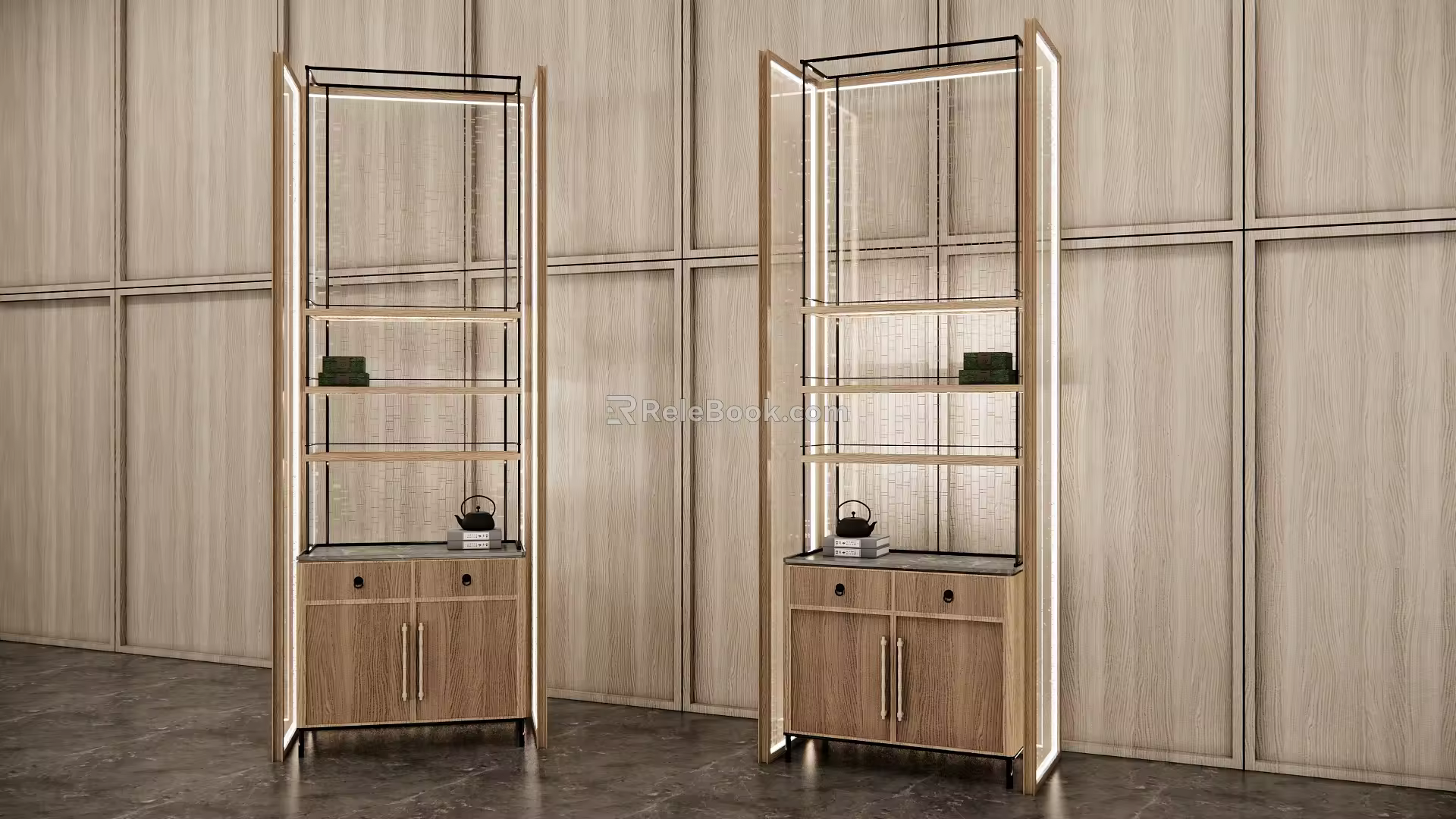 Light Luxury New Chinese Style Decorative Cabinet Tea Cabinet Bookcase Display Cabinet Container Shelf 3d model