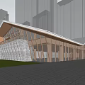 Modern Sales Office Building With Glass Curtain Walls Pedestrians And Urban Tall Buildings