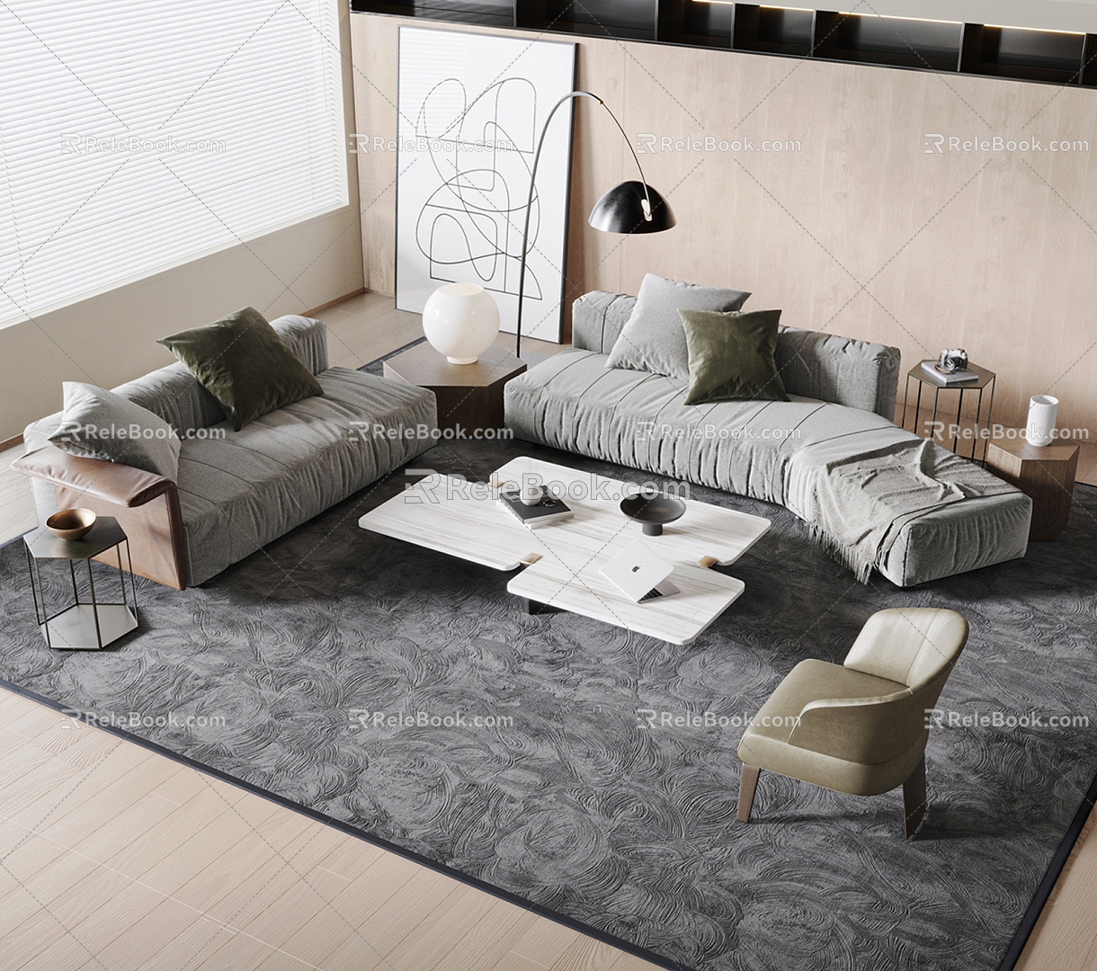 Modern living room fashion simple home living room 3d model