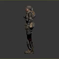 Futuristic Armored Warrior Character With Tactical Combat Gear And Protective Armor