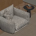 Checkerboard Pattern Single Sofa In Modern Interior With Small Round Table And Wooden Wall 3d model
