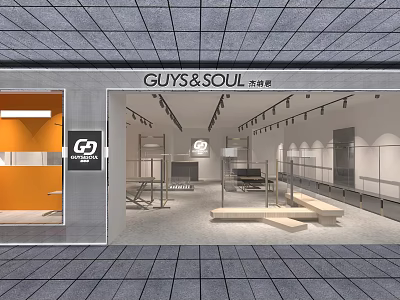 Guys and Soul Men's Clothing Store Modern Open Storefront With Display Racks And Lighting 3d model