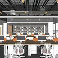 Bright Modern Public Office Space Interior With White Chairs Wooden Desks Large Windows And Bookshelves