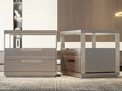 Modern Bedside Tables With Wooden Drawers And Metal Frame Storage Design 3d model
