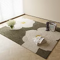 Square Green Beige Floral Area Rug With White Flower Vase Magazines On Wooden Floor