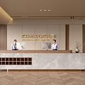 Professional Reception Desk in Architectural Design Company With Marble Countertop And Staff Working