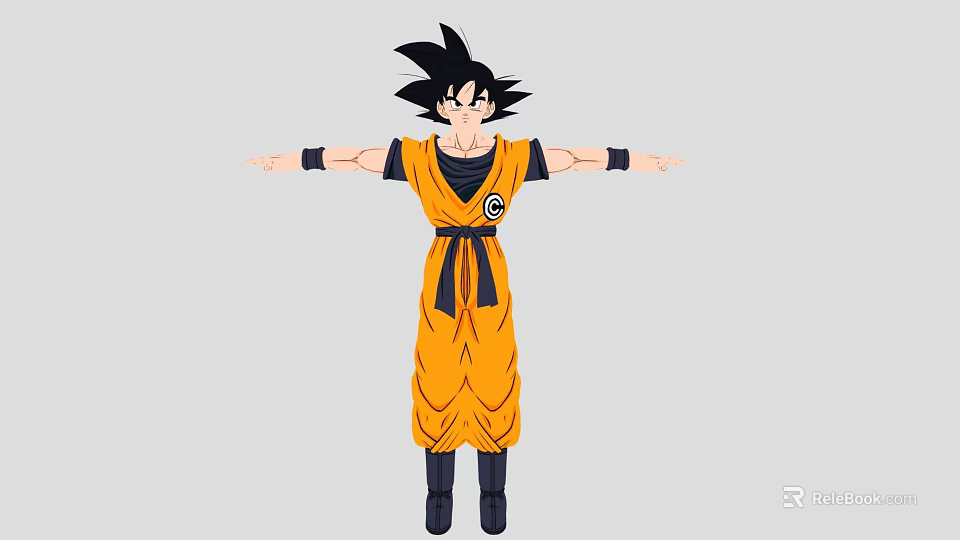 Anime Character Goku In Orange Martial Arts Outfit With Spiky Black Hair And Outstretched Arms 3d model 