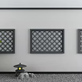 Building Exterior Wall Featuring Japanese Style White Surface Intricate Lattice And Stone Lantern