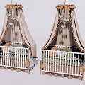 White Rail Baby Cribs With Beige Canopies And Heart Decorations Green Brown Mattresses