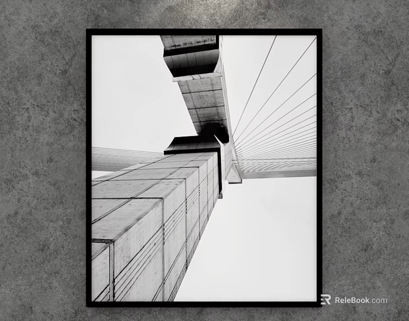 Black and White Bridge Structure With Concrete Pillars And Cable Stayed Design 3d model