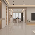 Warm Cream Modern Living And Dining Space With Cozy Sofa And Custom Storage Cabinets