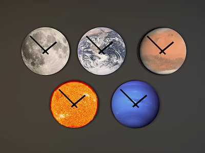Unique Planetary Wall Clocks Featuring Moon Earth Mars Sun And Blue Planet Designs 3d model