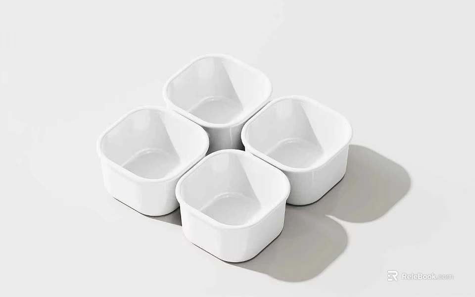 Modern White Ceramic Square Dinnerware Set with Four Small Condiment Bowls 3d model